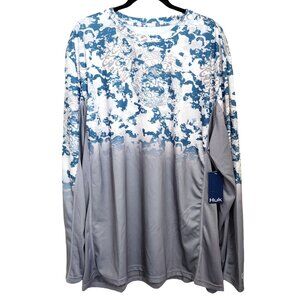 Huk Fishing Icon X Tide Change Long‎ Sleeve Shirt Mens XXL 2X Gay Blue Camo NWT